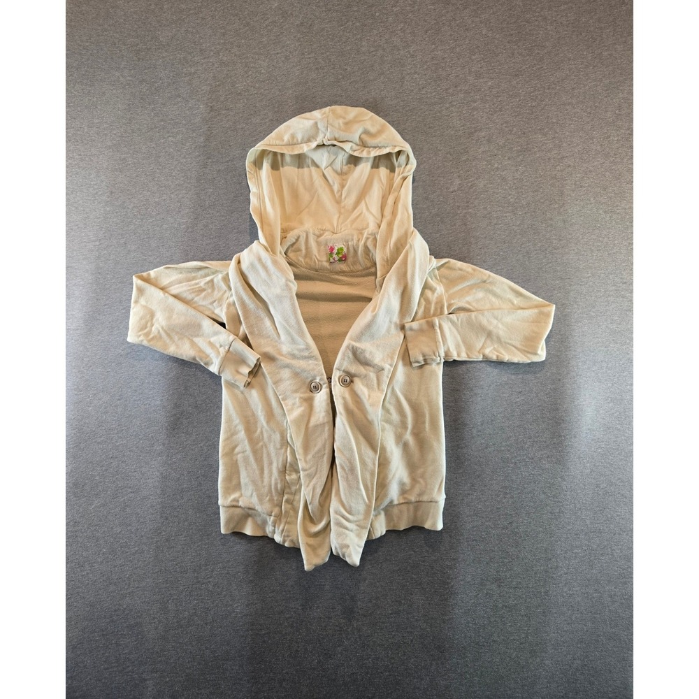 Free People Hooded Cardigan Women Large Cream Cotton Draped Shawl Neck Pocket